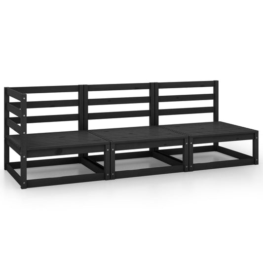 Elegant 3-Piece Black Pinewood Garden Lounge Set