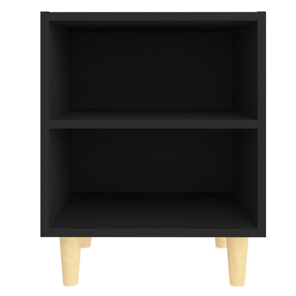 Black Bed Cabinets with Solid Wood Legs, Set of 2, 40x30x50 cm
