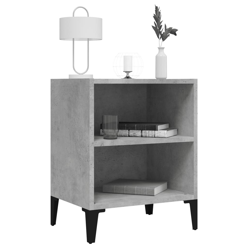 Concrete Grey Bed Cabinet with Metal Legs, 40x30x50 cm