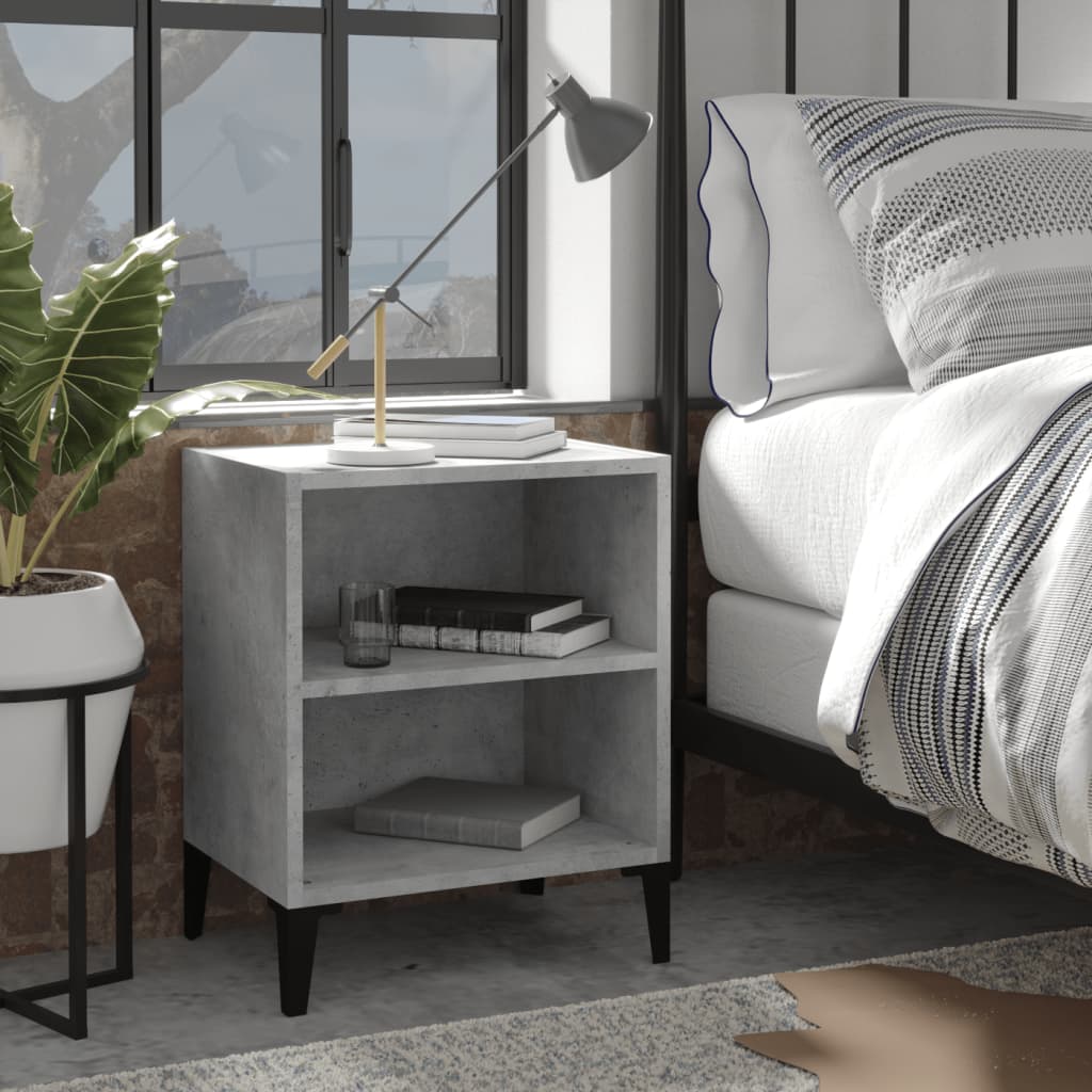 Concrete Grey Bed Cabinet with Metal Legs, 40x30x50 cm