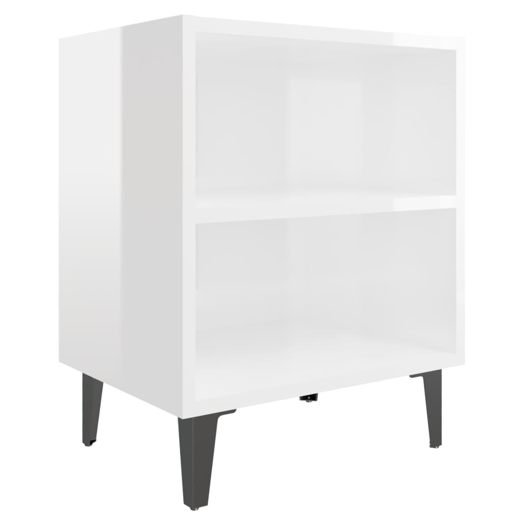 Set of 2 High Gloss White Bed Cabinets with Metal Legs - 40x30x50 cm