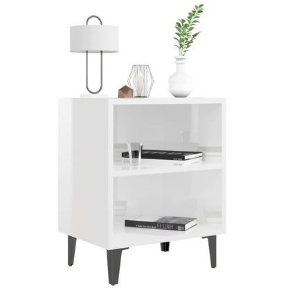 Set of 2 High Gloss White Bed Cabinets with Metal Legs - 40x30x50 cm