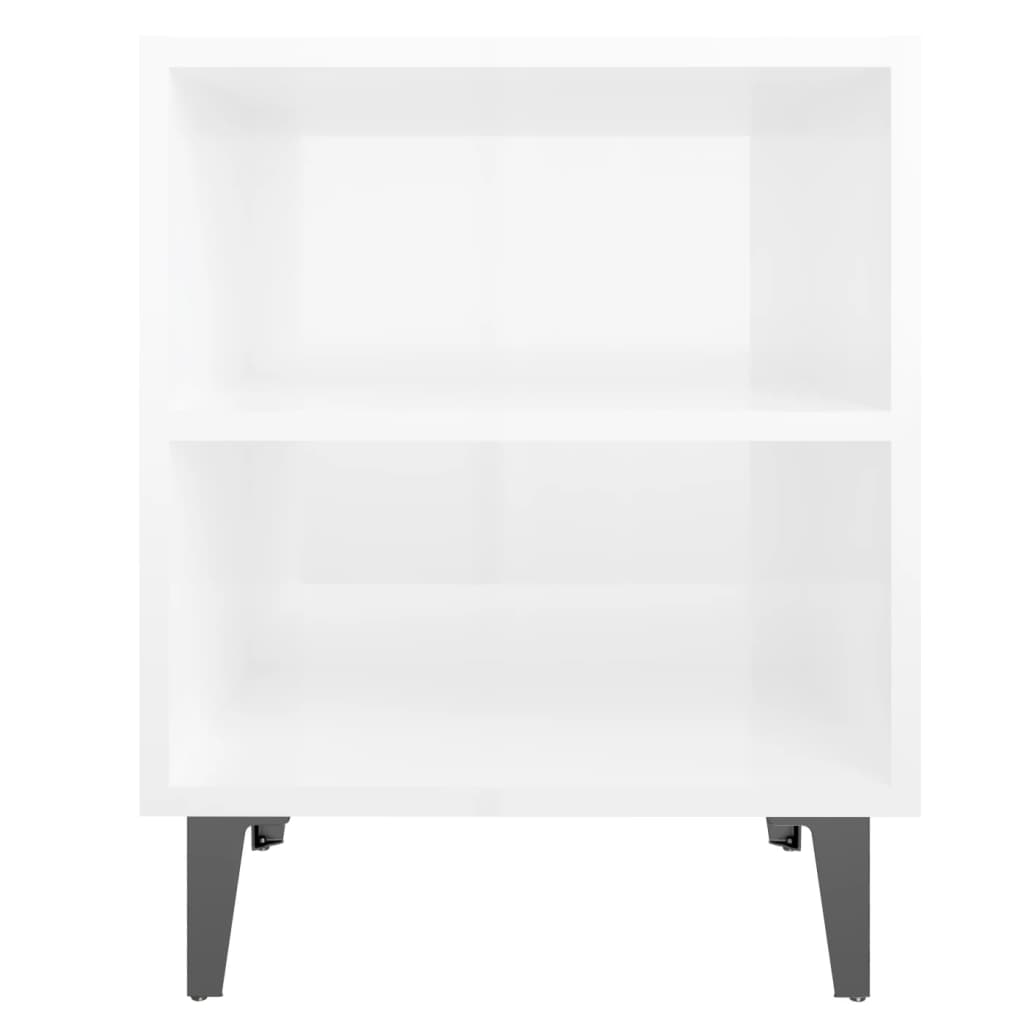Set of 2 High Gloss White Bed Cabinets with Metal Legs - 40x30x50 cm
