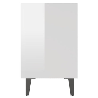 Set of 2 High Gloss White Bed Cabinets with Metal Legs - 40x30x50 cm
