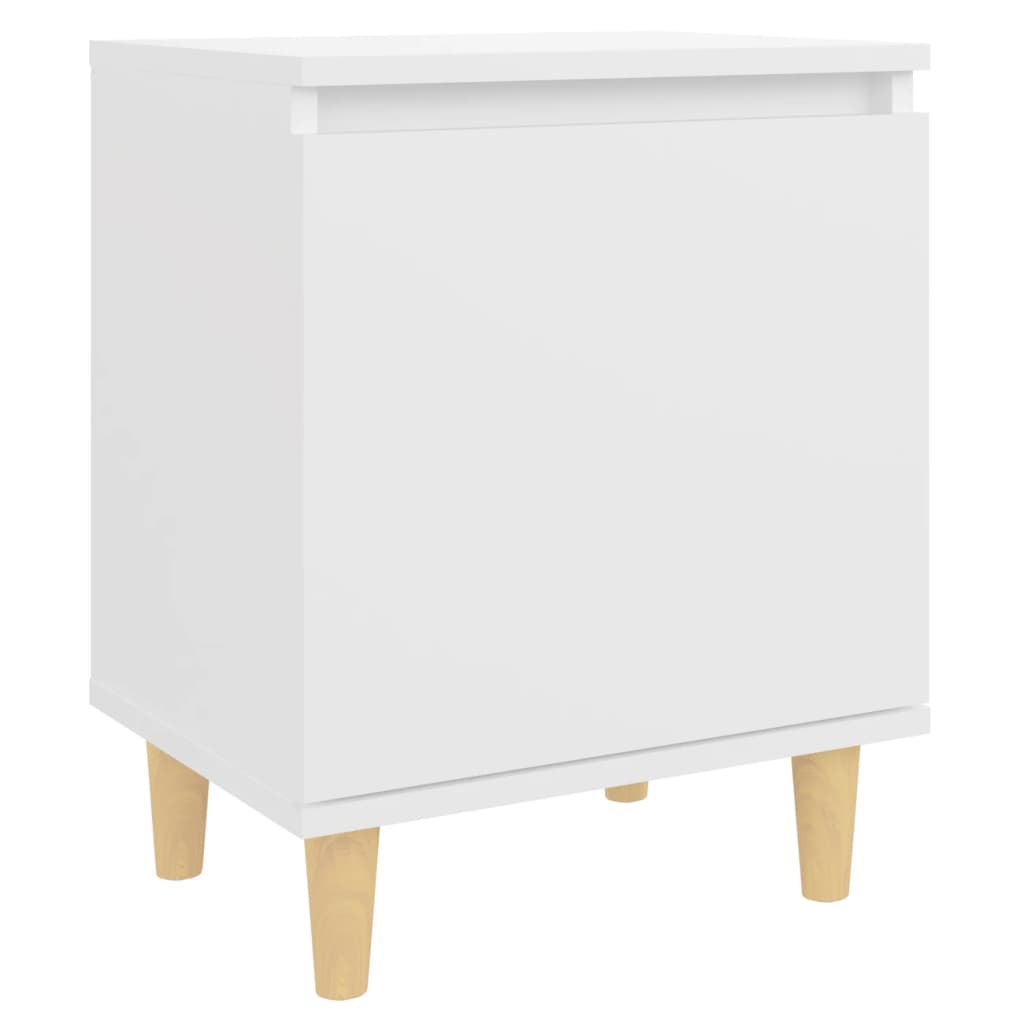 White Bed Cabinet with Solid Wood Legs - 40x30x50 cm