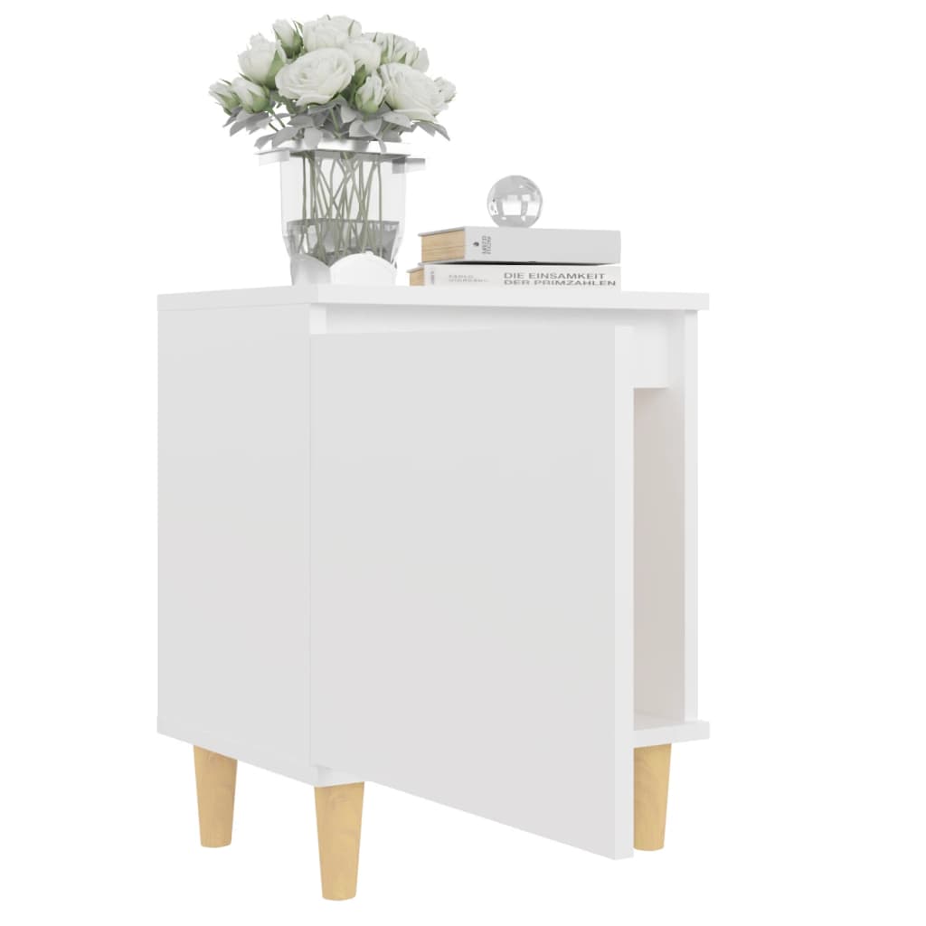 White Bed Cabinet with Solid Wood Legs - 40x30x50 cm