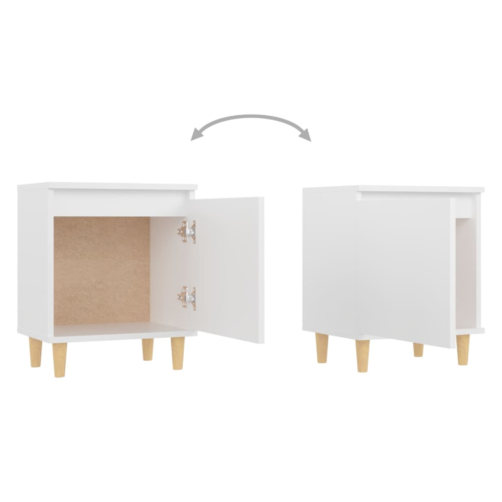 White Bed Cabinet with Solid Wood Legs - 40x30x50 cm