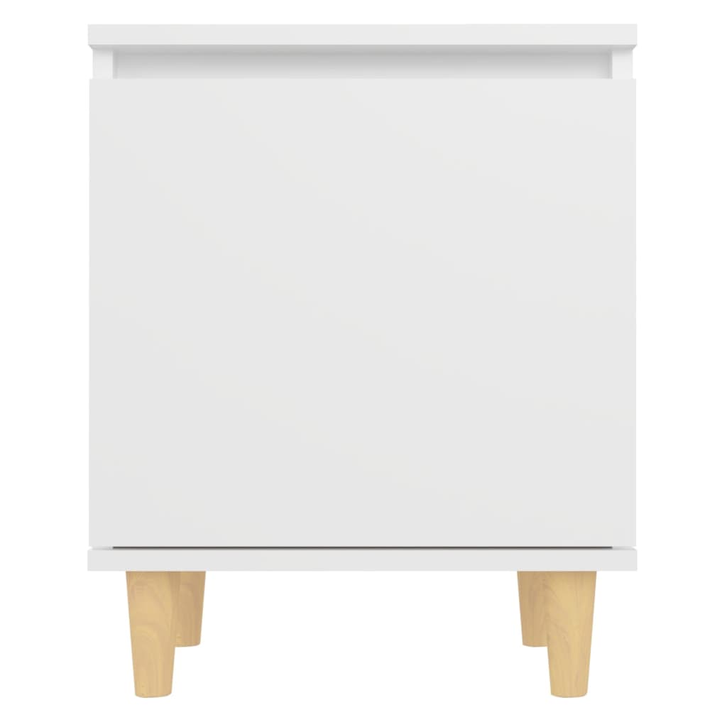 White Bed Cabinet with Solid Wood Legs - 40x30x50 cm