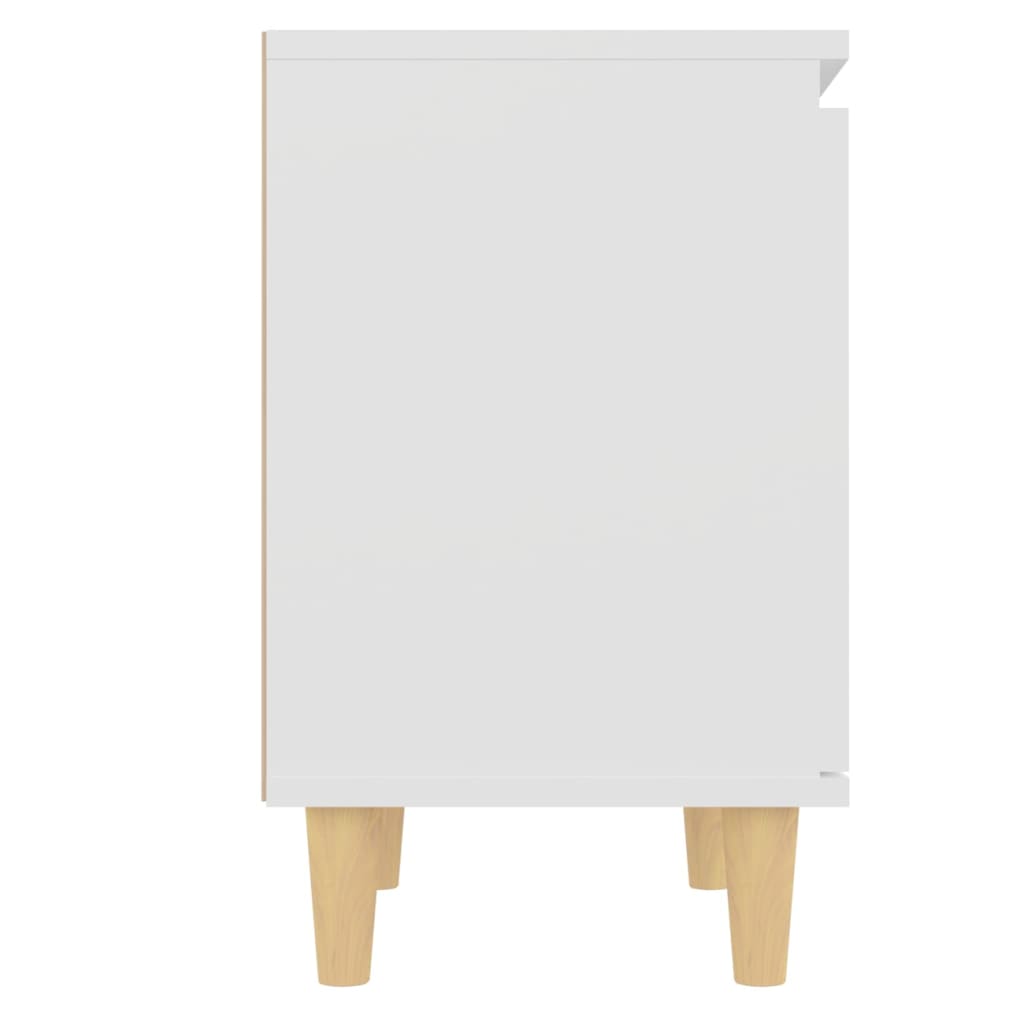 White Bed Cabinet with Solid Wood Legs - 40x30x50 cm