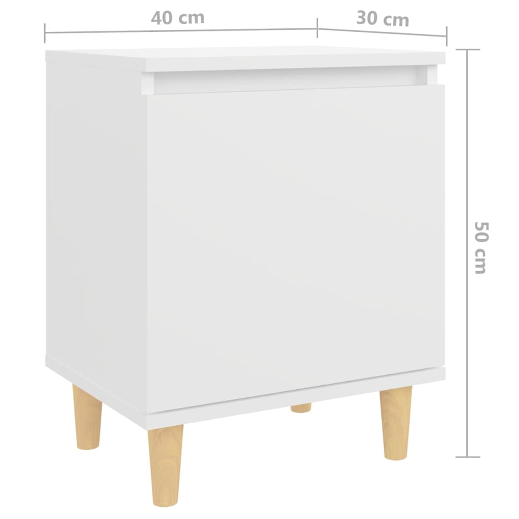 White Bed Cabinet with Solid Wood Legs - 40x30x50 cm