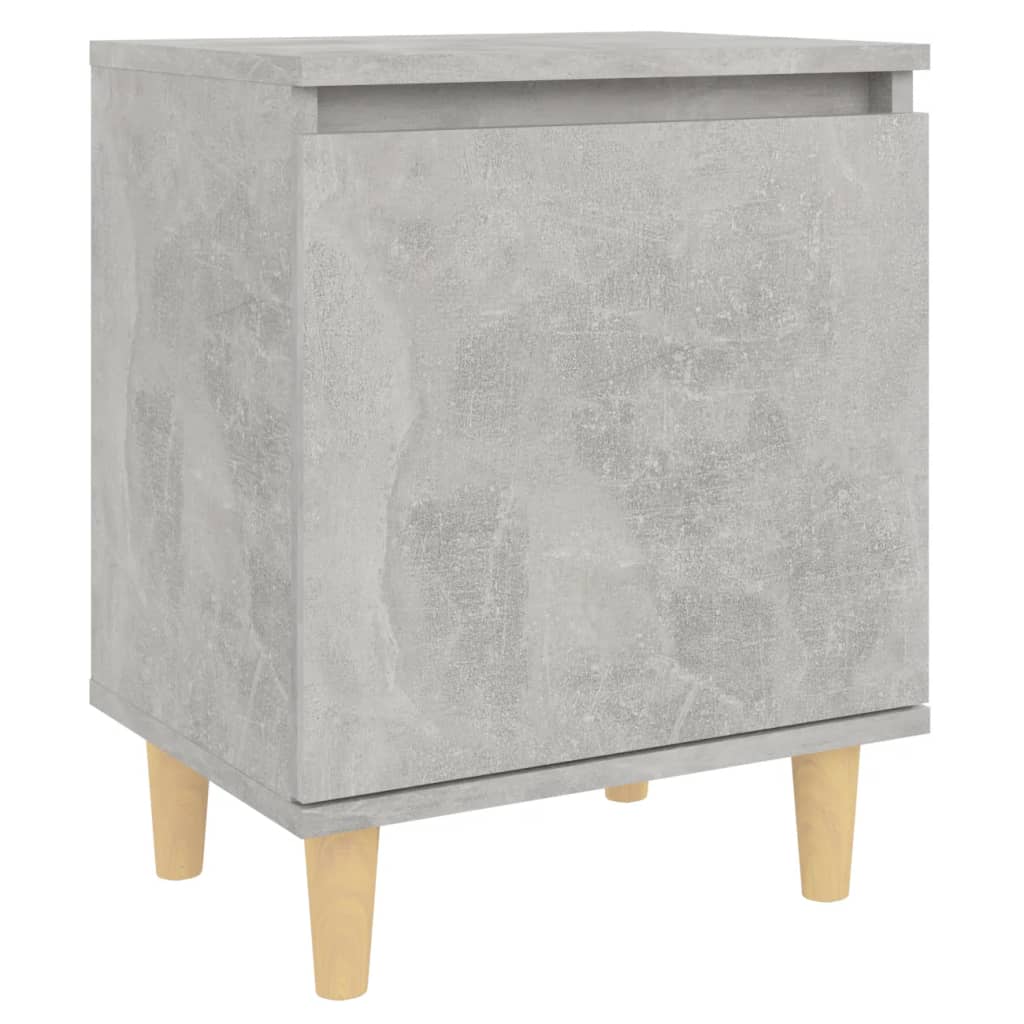Concrete Grey Bed Cabinet with Solid Wood Legs - 40x30x50 cm