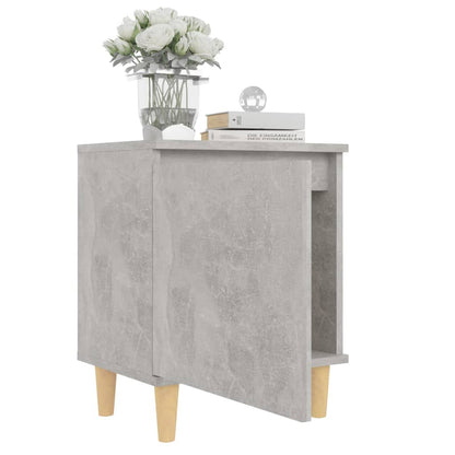 Concrete Grey Bed Cabinet with Solid Wood Legs - 40x30x50 cm