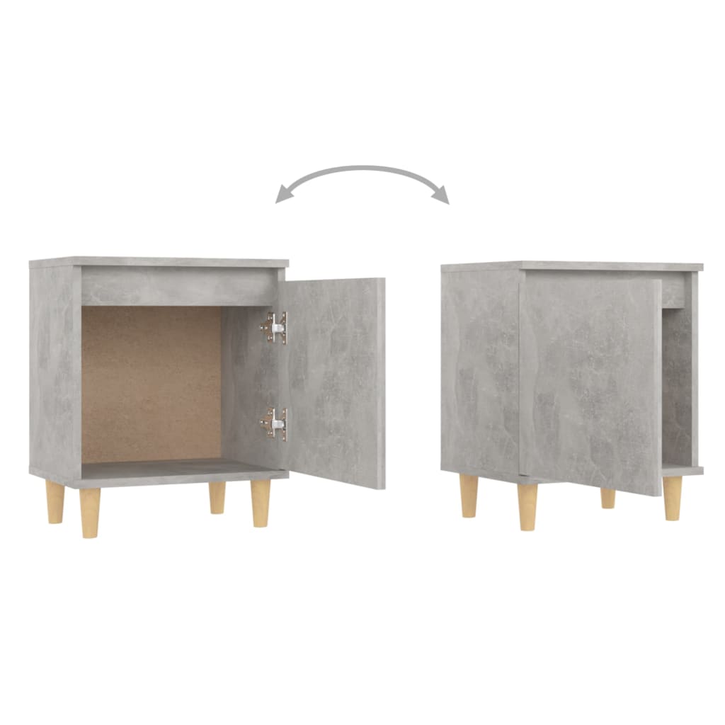 Concrete Grey Bed Cabinet with Solid Wood Legs - 40x30x50 cm
