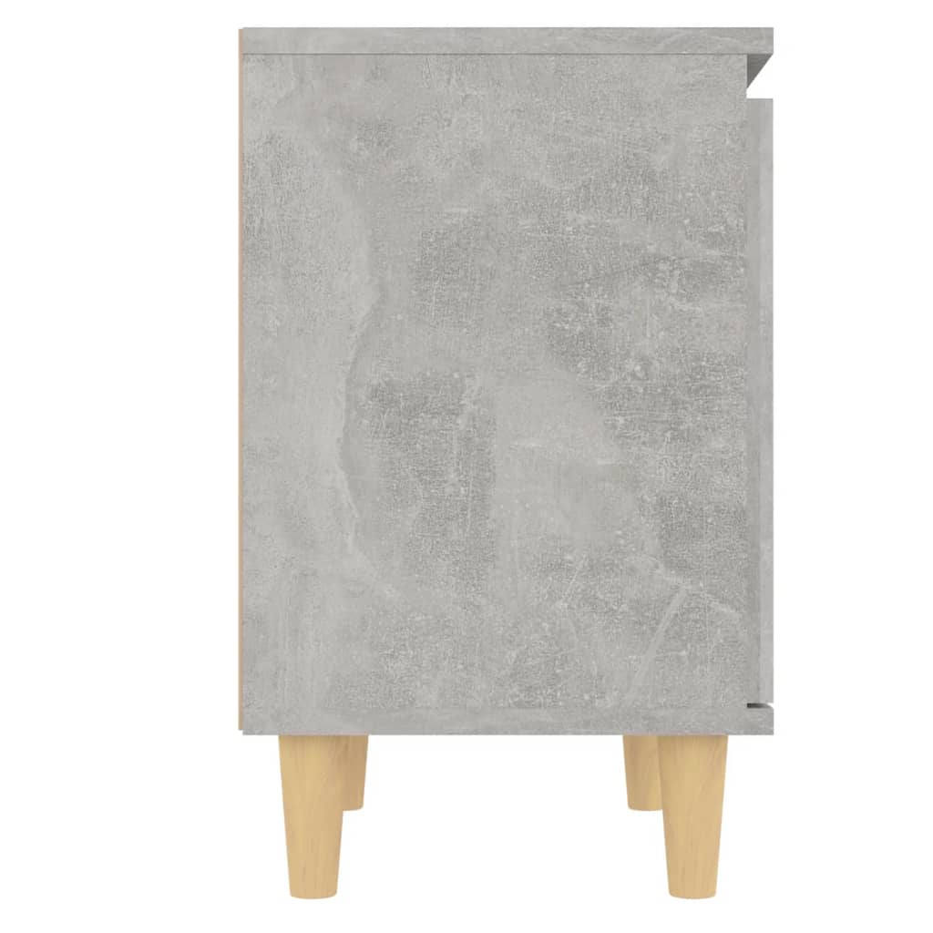 Concrete Grey Bed Cabinet with Solid Wood Legs - 40x30x50 cm