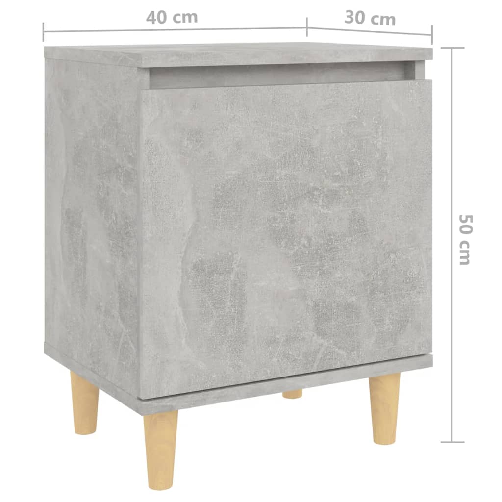 Concrete Grey Bed Cabinet with Solid Wood Legs - 40x30x50 cm