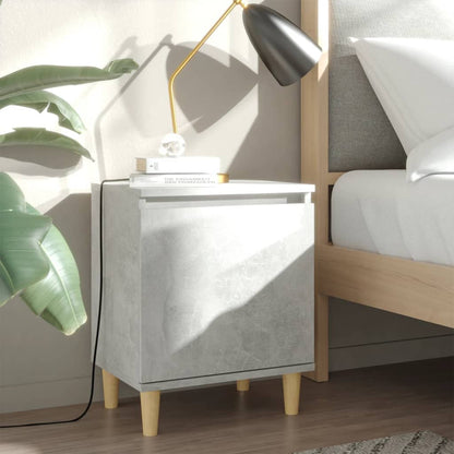 Concrete Grey Bed Cabinet with Solid Wood Legs - 40x30x50 cm
