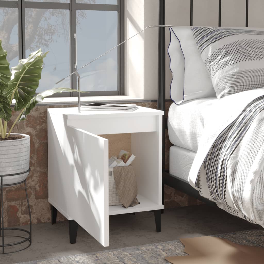 White Bedside Cabinet with Metal Legs - 40x30x50 cm Modern Design