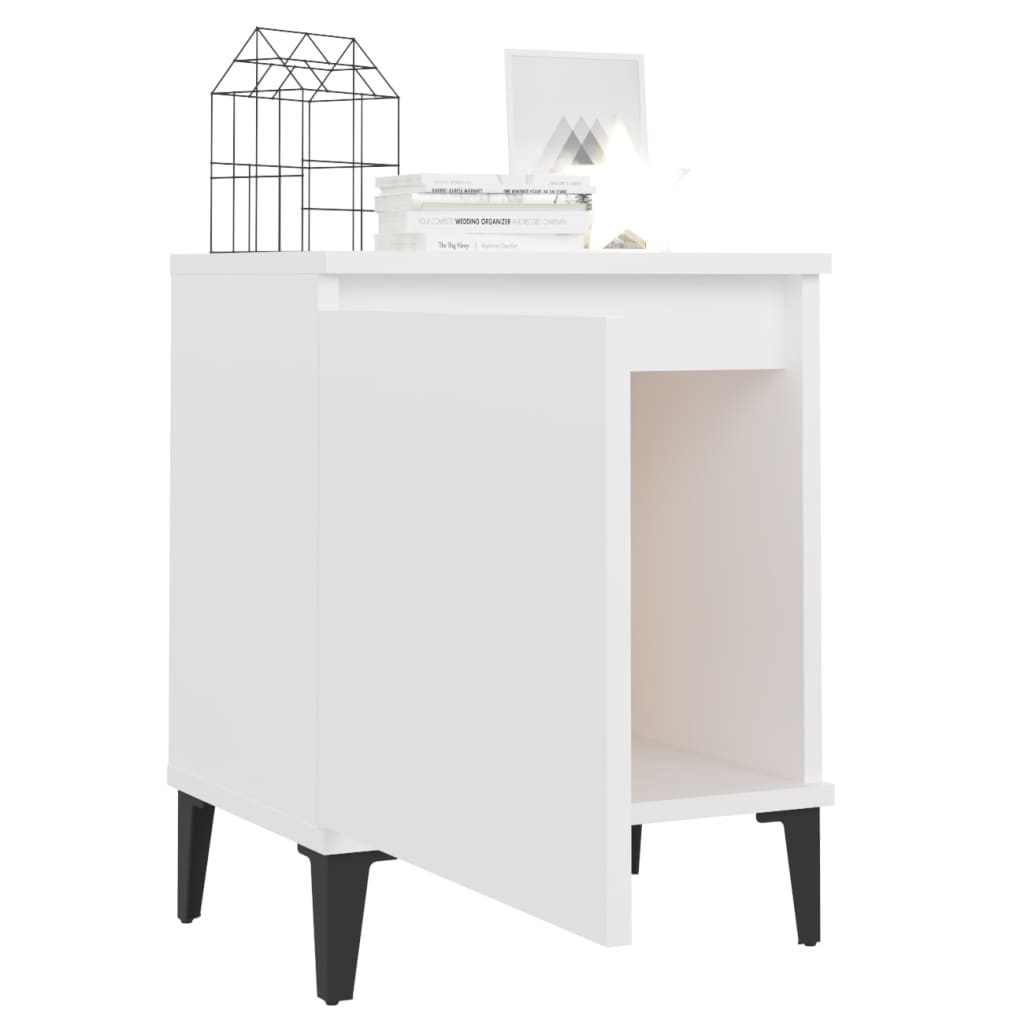 White Bedside Cabinet with Metal Legs - 40x30x50 cm Modern Design