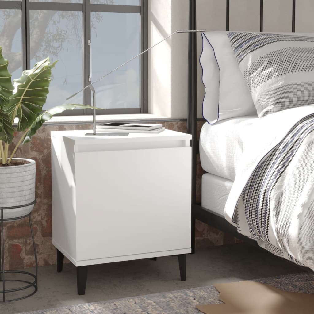 White Bedside Cabinet with Metal Legs - 40x30x50 cm Modern Design
