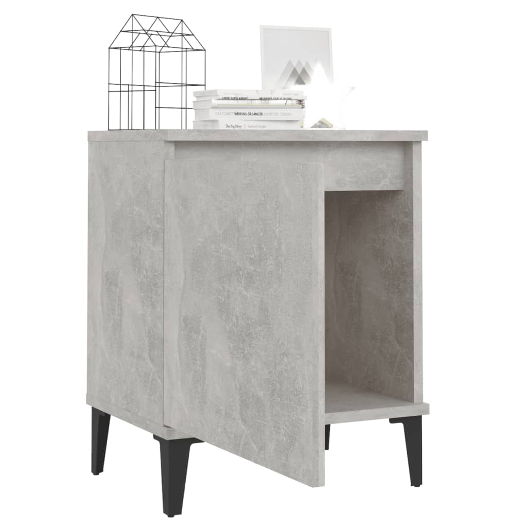Concrete Grey Bed Cabinet with Metal Legs - 40x30x50 cm