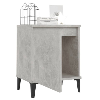 Concrete Grey Bed Cabinet with Metal Legs - 40x30x50 cm