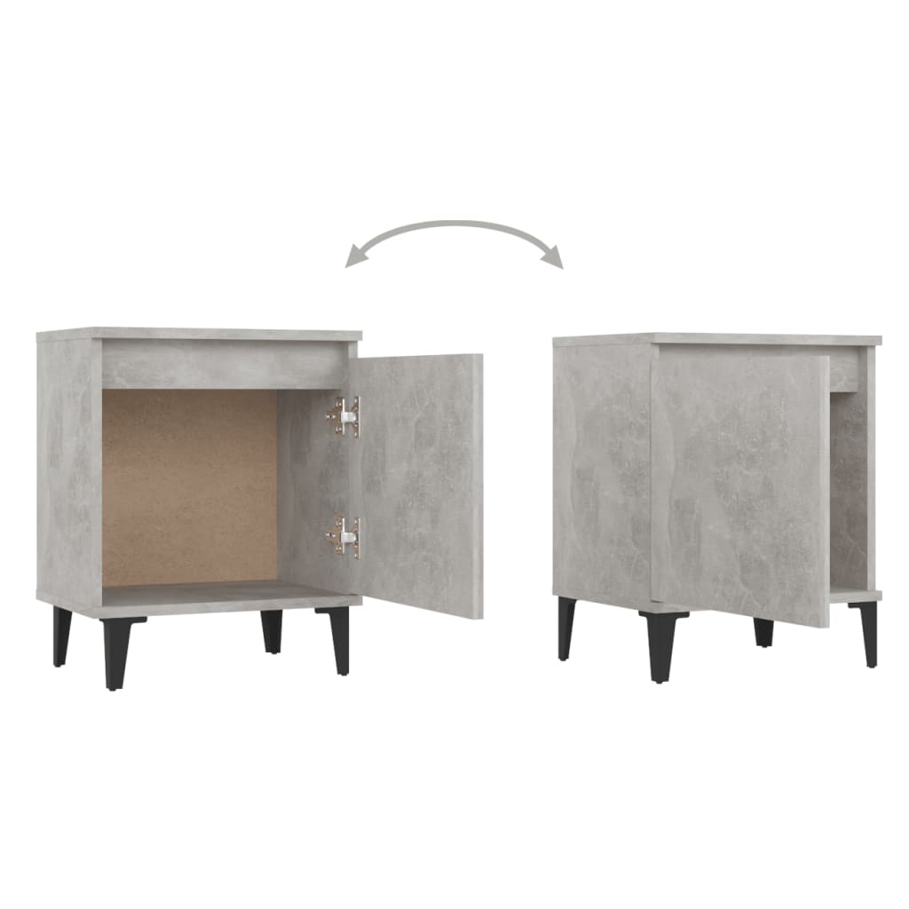 Concrete Grey Bed Cabinet with Metal Legs - 40x30x50 cm