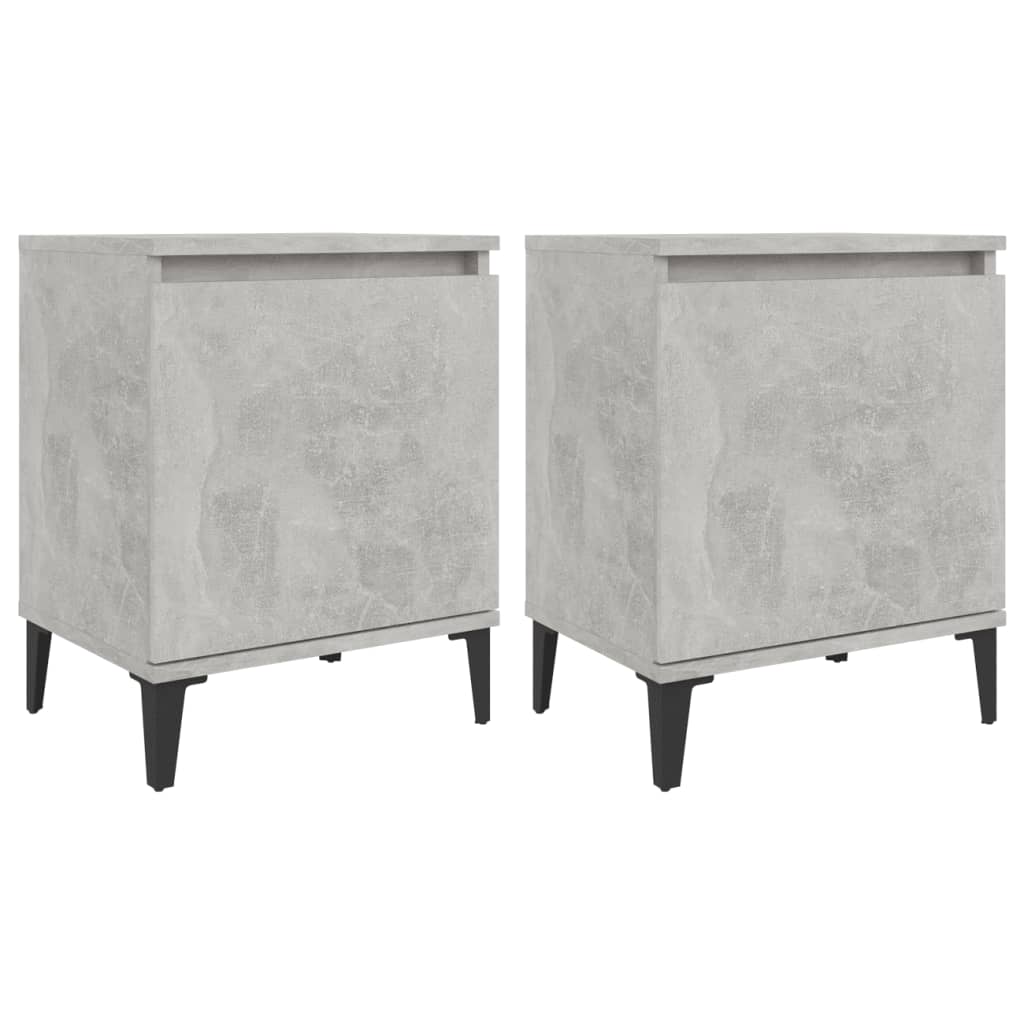 Concrete Grey Bed Cabinets with Metal Legs - 40x30x50 cm