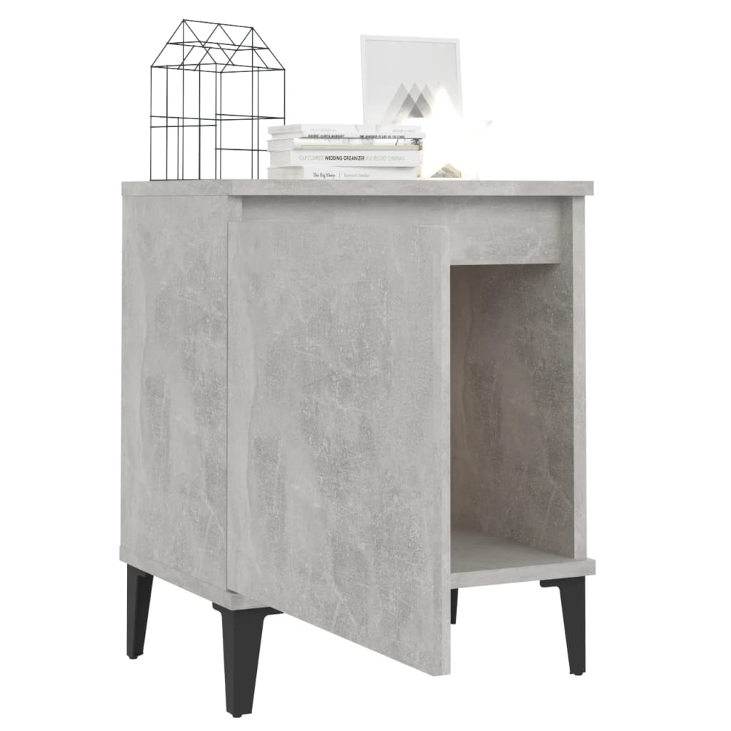Concrete Grey Bed Cabinets with Metal Legs - 40x30x50 cm