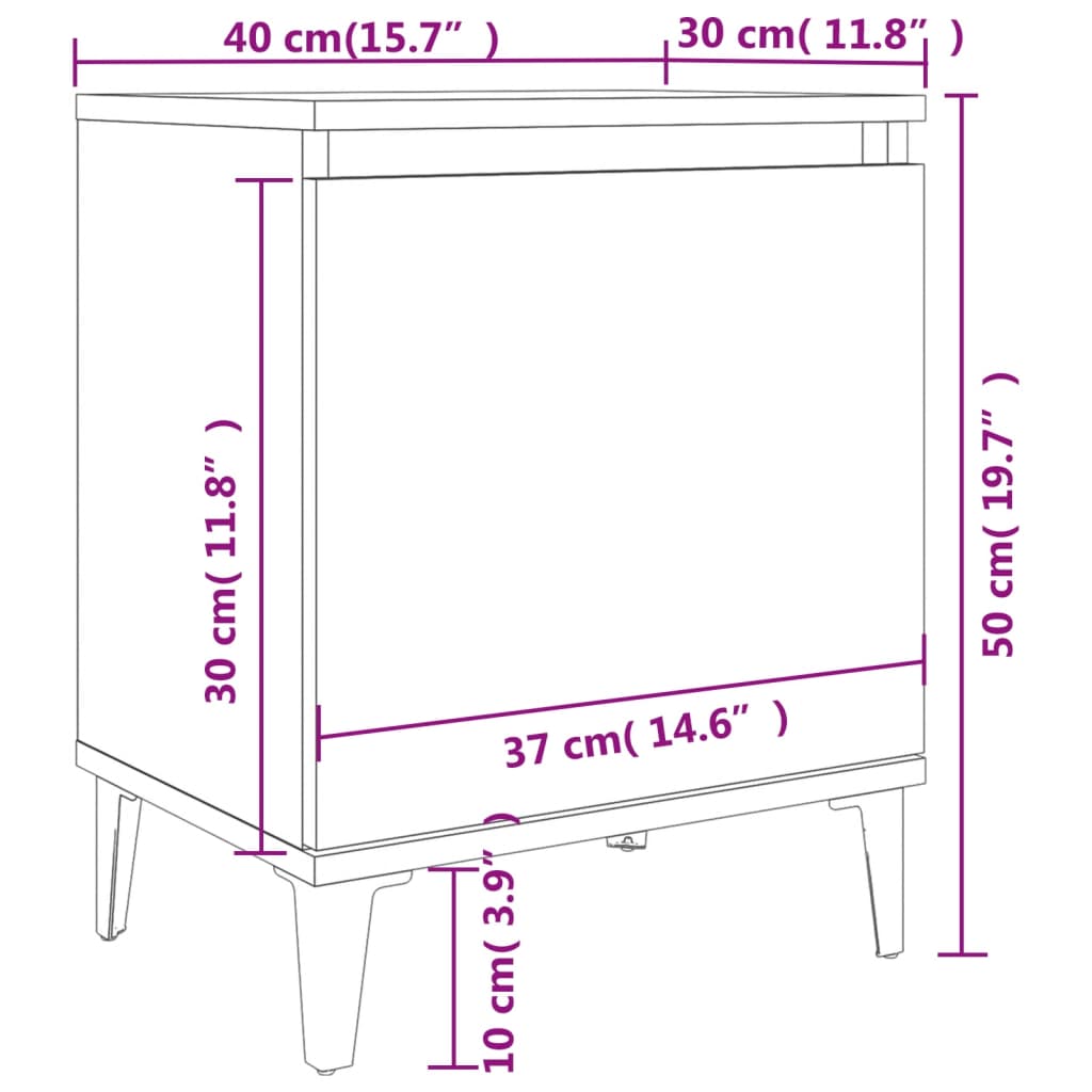 Concrete Grey Bed Cabinets with Metal Legs - 40x30x50 cm
