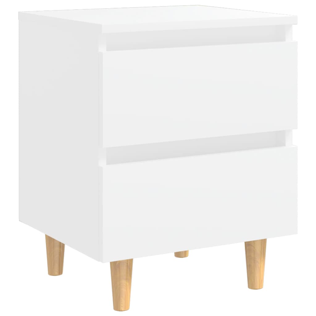 White Bed Cabinet with Solid Pinewood Legs - 40x35x50 cm