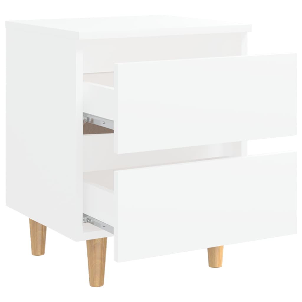 White Bed Cabinet with Solid Pinewood Legs - 40x35x50 cm