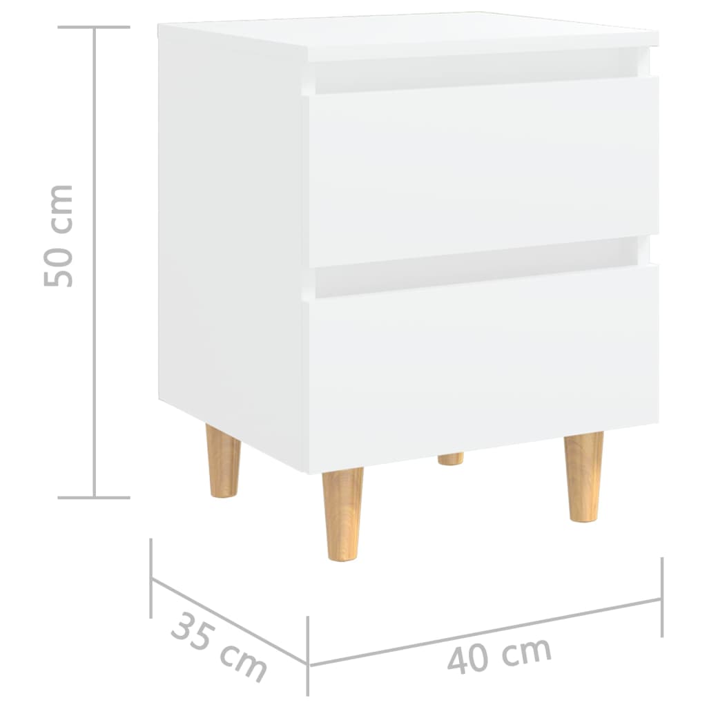 White Bed Cabinet with Solid Pinewood Legs - 40x35x50 cm