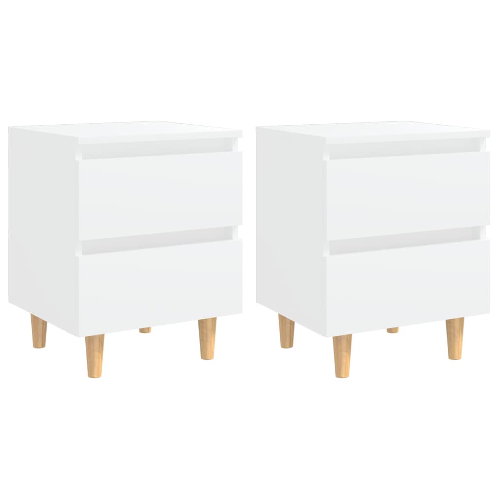 White Bed Cabinets with Solid Pinewood Legs, Set of 2 - 40x35x50 cm