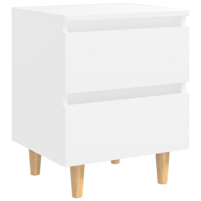 White Bed Cabinets with Solid Pinewood Legs, Set of 2 - 40x35x50 cm