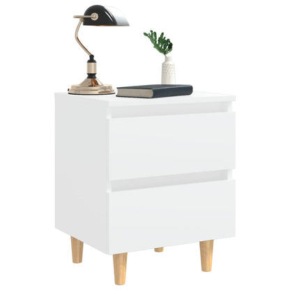 White Bed Cabinets with Solid Pinewood Legs, Set of 2 - 40x35x50 cm