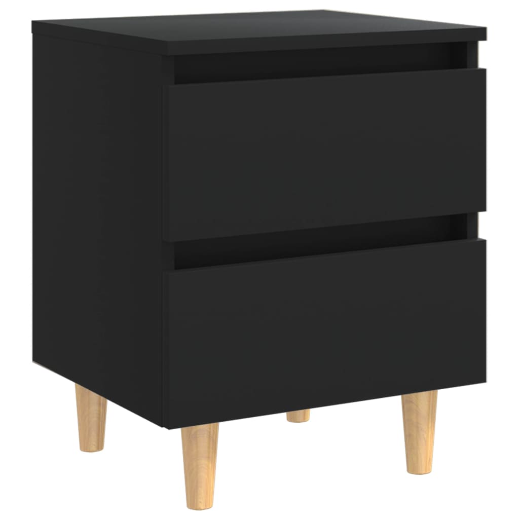 Black Bed Cabinet with Solid Pinewood Legs - 40x35x50 cm