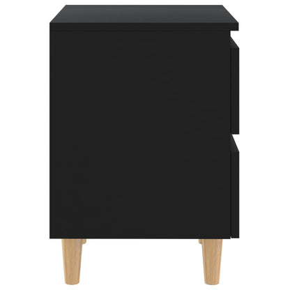 Black Bed Cabinet with Solid Pinewood Legs - 40x35x50 cm