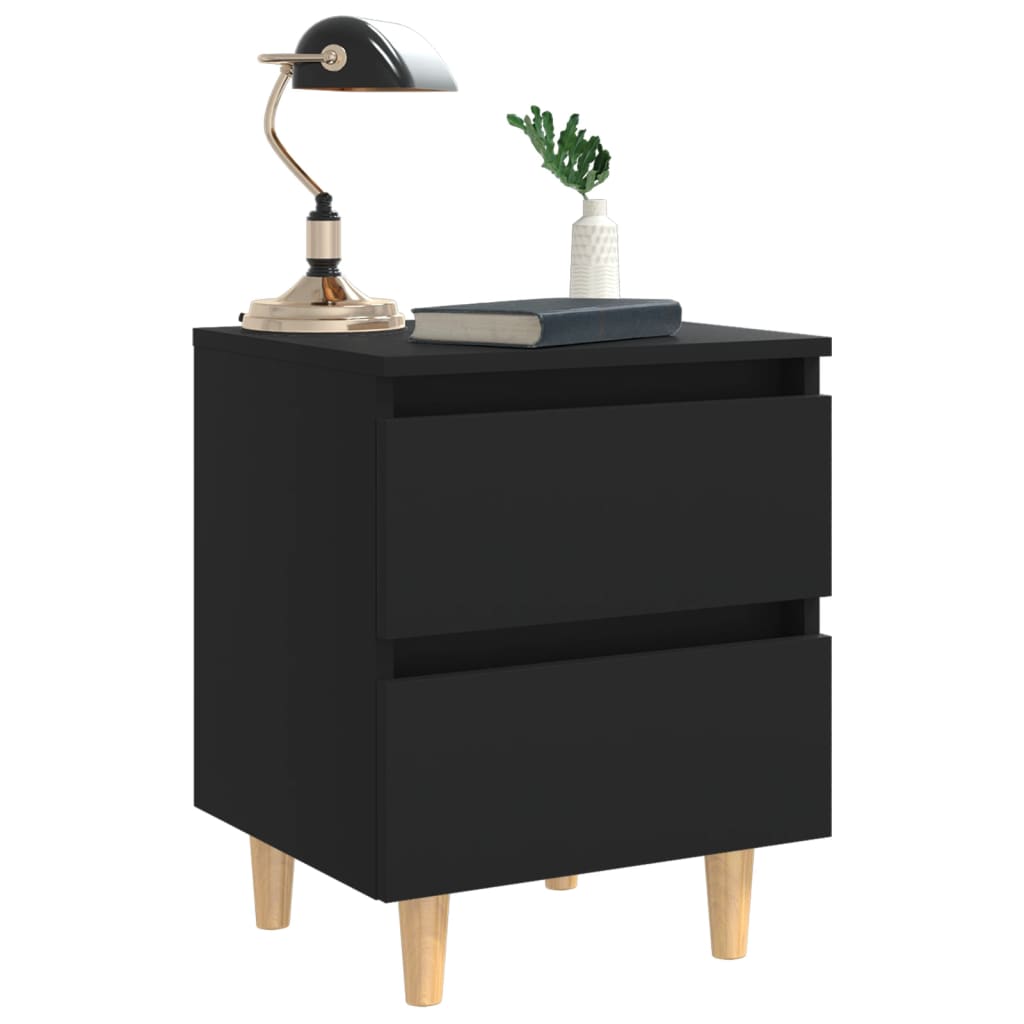 Black Bed Cabinet with Solid Pinewood Legs - 40x35x50 cm