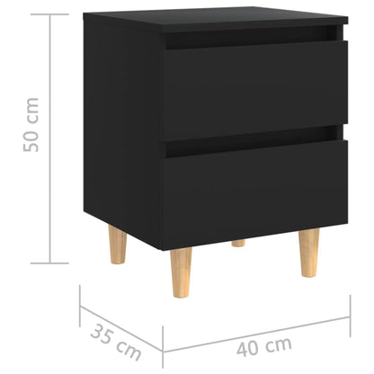 Black Bed Cabinet with Solid Pinewood Legs - 40x35x50 cm