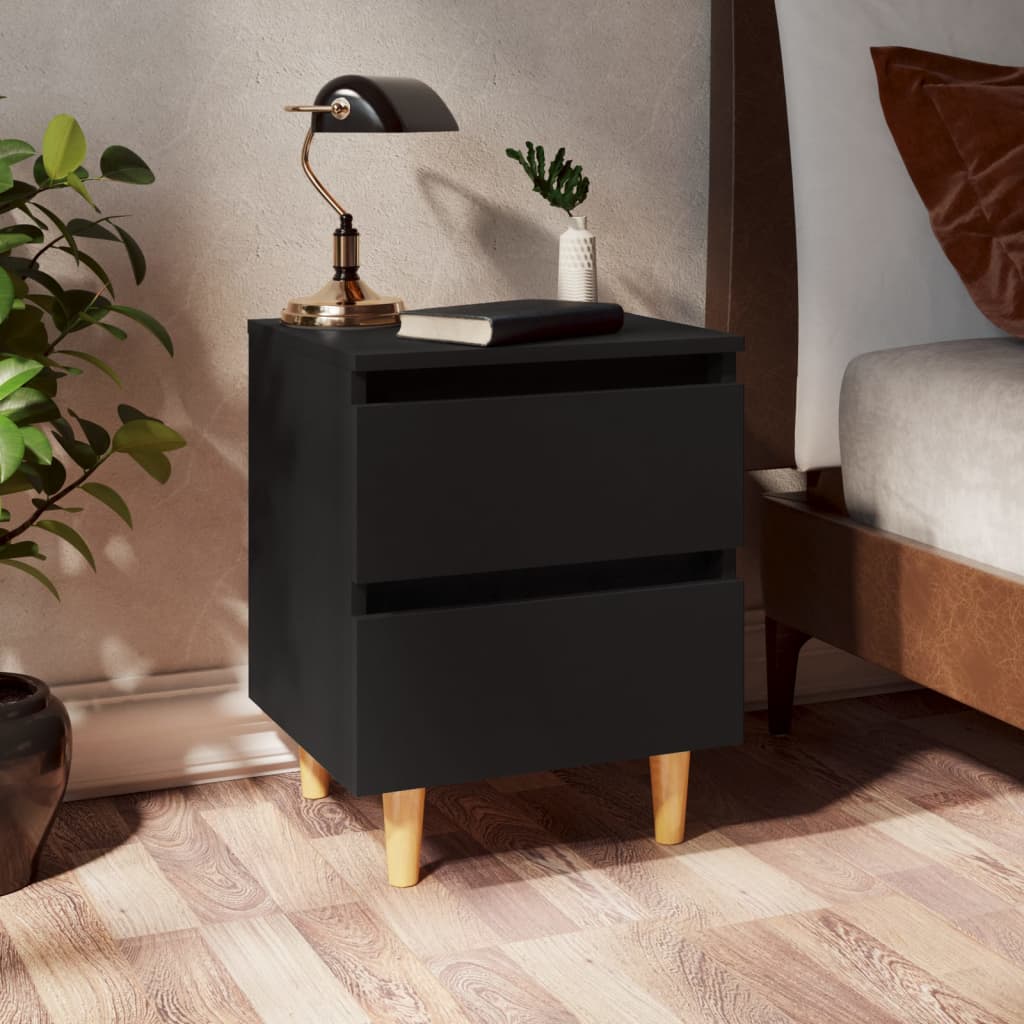Black Bed Cabinet with Solid Pinewood Legs - 40x35x50 cm