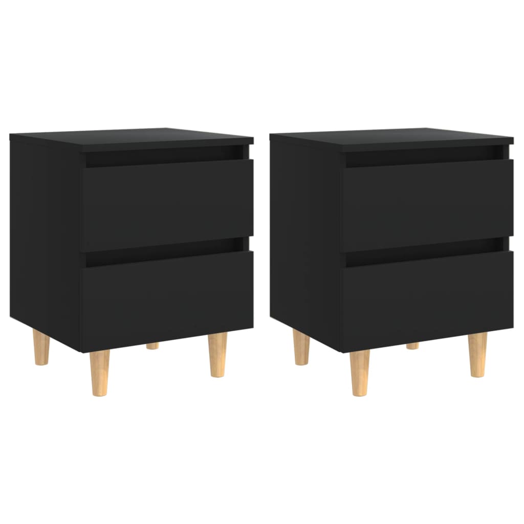 Black Bed Cabinets with Solid Pinewood Legs, Set of 2 (40x35x50 cm)