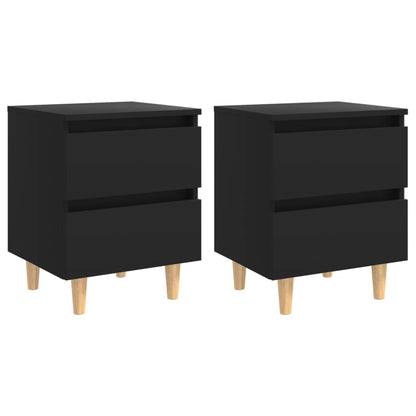 Black Bed Cabinets with Solid Pinewood Legs, Set of 2 (40x35x50 cm)