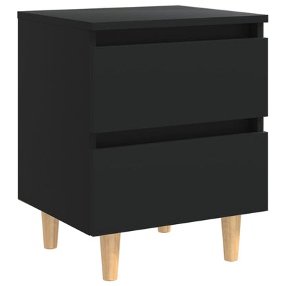 Black Bed Cabinets with Solid Pinewood Legs, Set of 2 (40x35x50 cm)