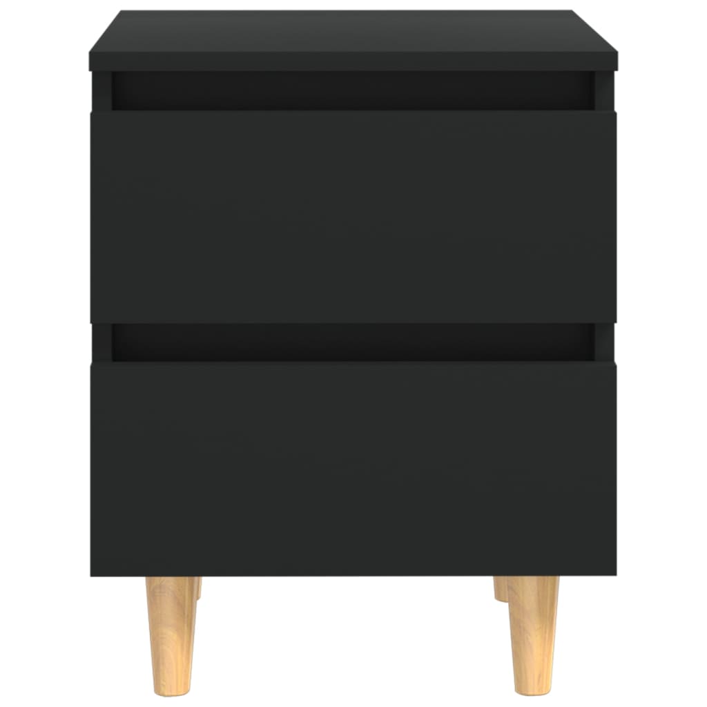 Black Bed Cabinets with Solid Pinewood Legs, Set of 2 (40x35x50 cm)