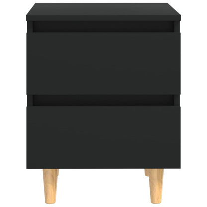 Black Bed Cabinets with Solid Pinewood Legs, Set of 2 (40x35x50 cm)