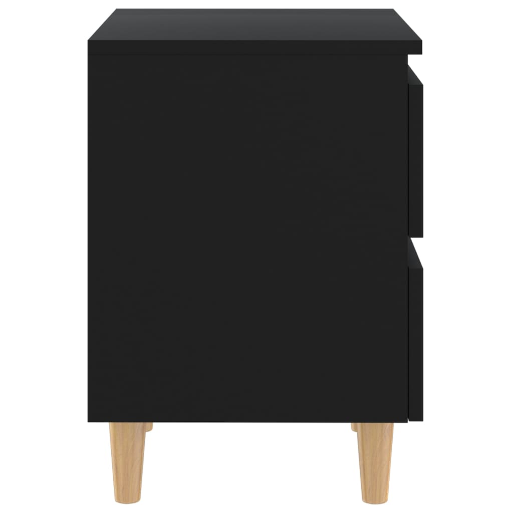 Black Bed Cabinets with Solid Pinewood Legs, Set of 2 (40x35x50 cm)