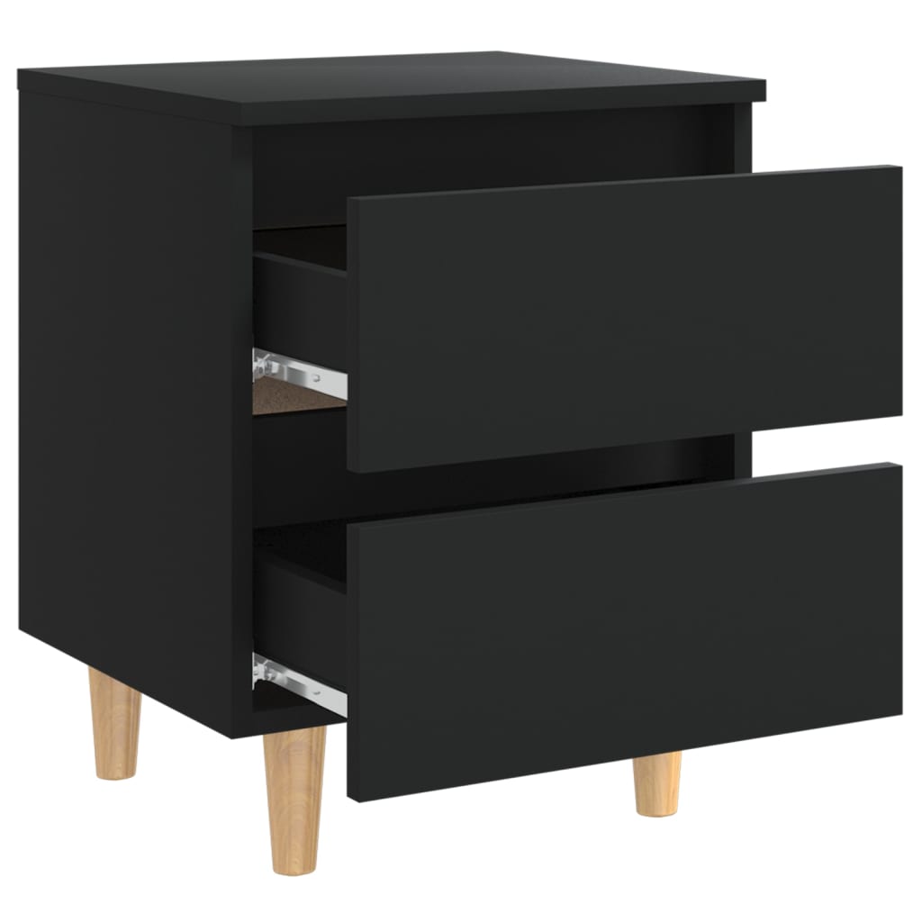 Black Bed Cabinets with Solid Pinewood Legs, Set of 2 (40x35x50 cm)