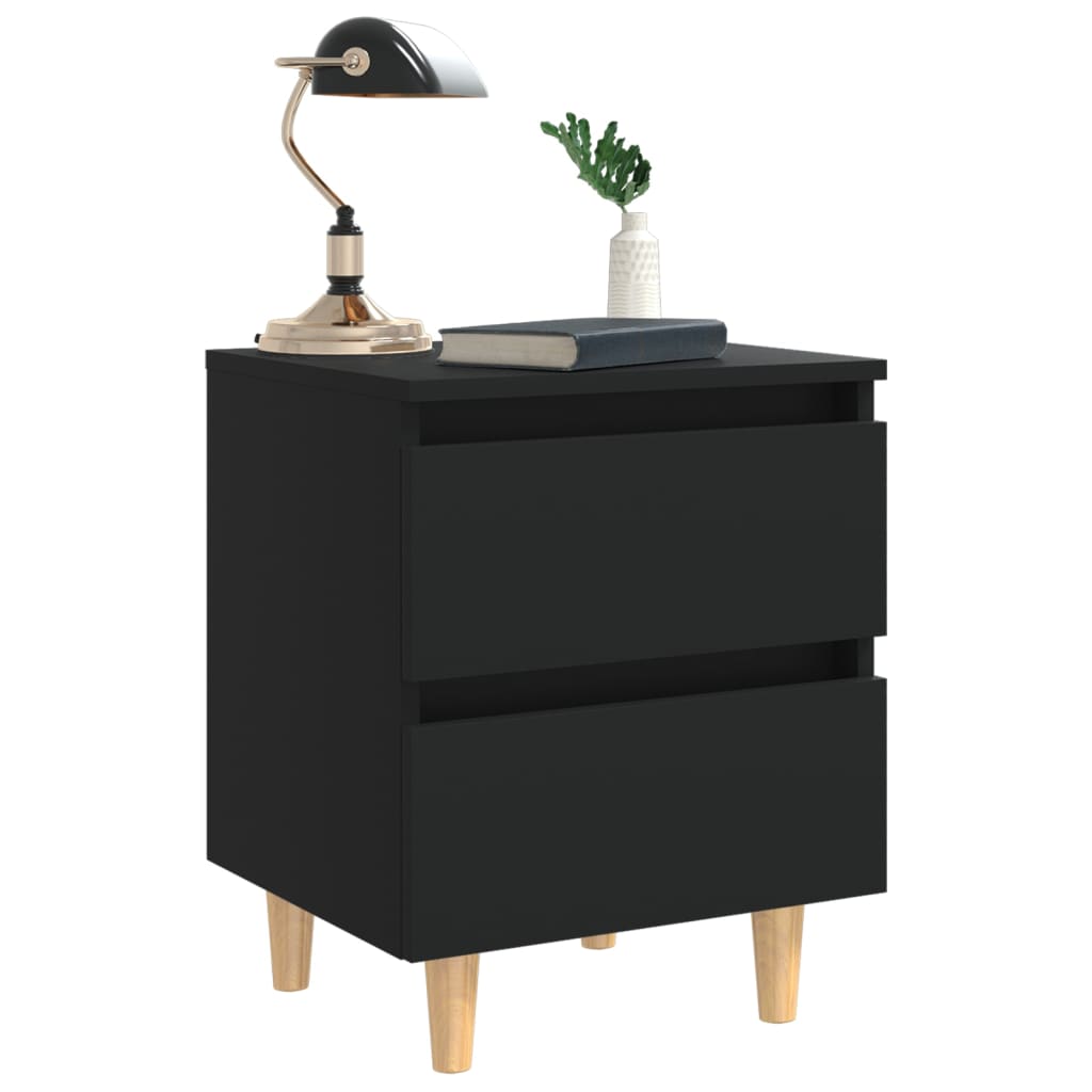 Black Bed Cabinets with Solid Pinewood Legs, Set of 2 (40x35x50 cm)