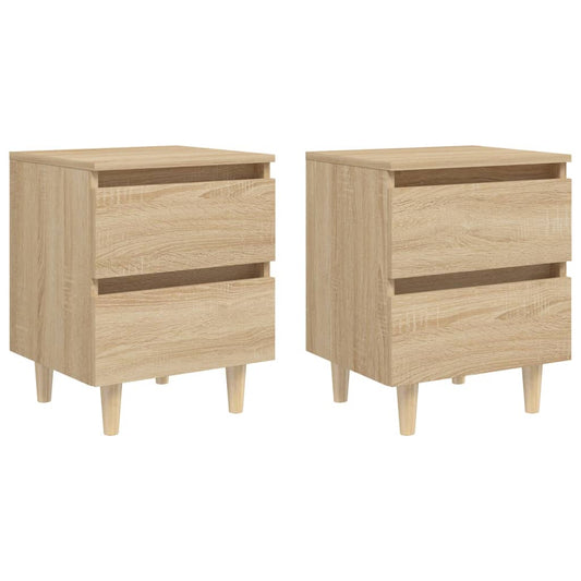 Sonoma Oak Bed Cabinets with Solid Pinewood Legs, 2 Pcs, 40x35x50 cm
