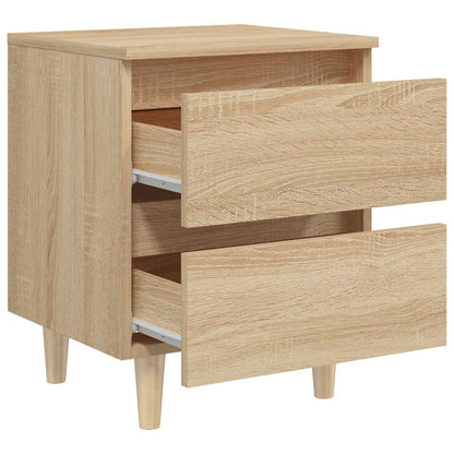 Sonoma Oak Bed Cabinets with Solid Pinewood Legs, 2 Pcs, 40x35x50 cm